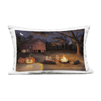 Spooky Ghosts & Autumn Campfire Outdoor Printed Pillow, design by Billy Jacobs