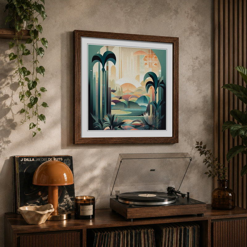 Landscape Art Deco No.3 - Framed Print, Walnut