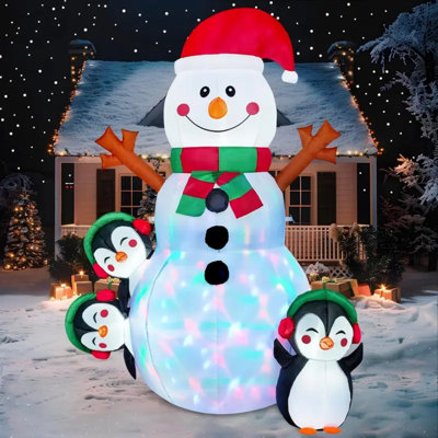 6 FT Christmas Snowman Inflatable Outdoor Decoration With Build In Multicolor Leds, Snowman Penguin Blow Up Inflatables For Xmas Party, Shinny For Party Indoor, Outdoor, Garden Winter Decor