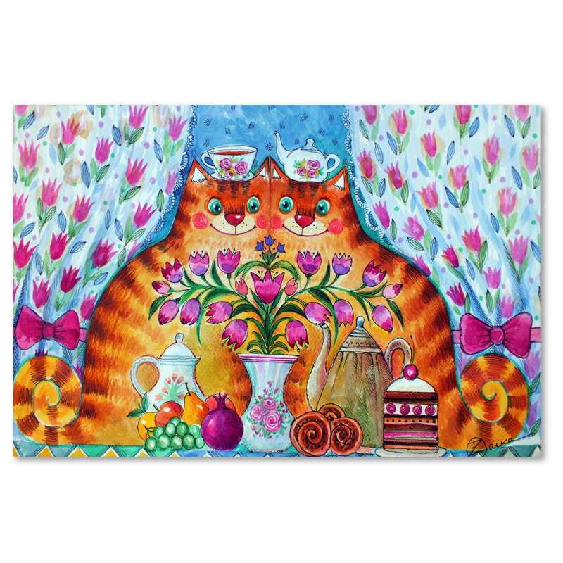 « tea chats », reproduction d’impression sur toile tendue, H 12 po x l 19 po