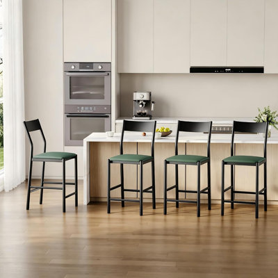 Ensemble de 4 tabourets de bar, hauteur comptoir moderne 61 cm, revêtement en similicuir avec dossier et repose-pieds, capacité de charge de 136 kg, tabouret de bar pour îlot de cuisine ou salle à manger.
