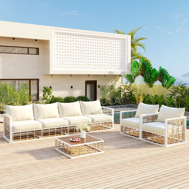Ensemble de canapé modulaire de patio en métal 7 pièces Modern Modern, Blanc, Blanc