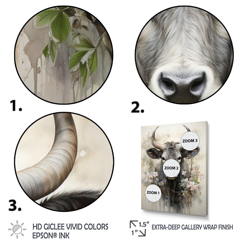 Bernoise Asian Art Cow Sumi II - reproduction d'art, H 44 po x l 34 po x P 1,5 po, Cadre flottant noir