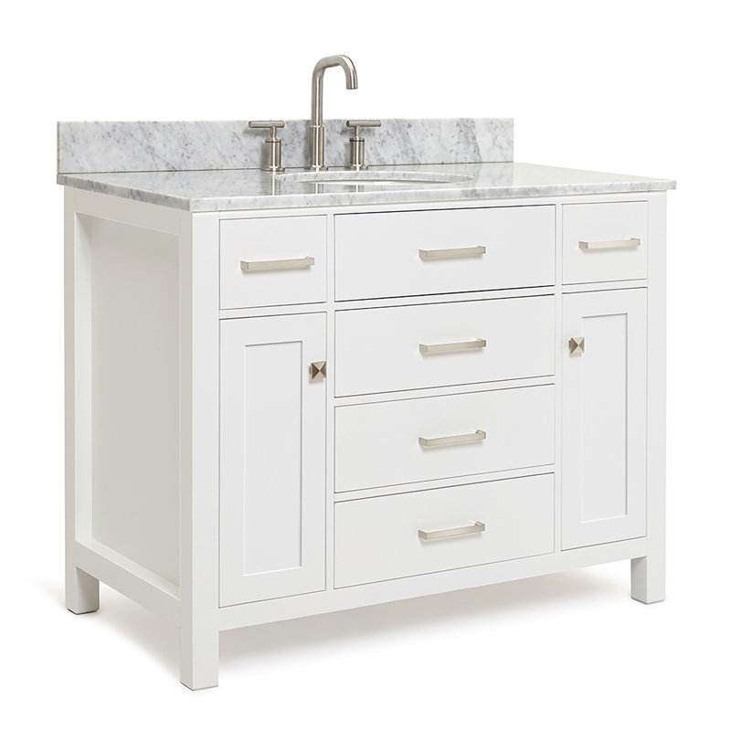 Aberdeenshire 42" Single Bathroom Vanity with Carrara White Marble Top, White