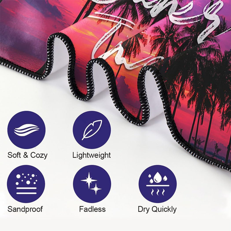 It's Summer Time Sunset Beach Towel, 35"x70" Sand Free Quick Dry Thin Microfiber Palm Tree Towel for Travel