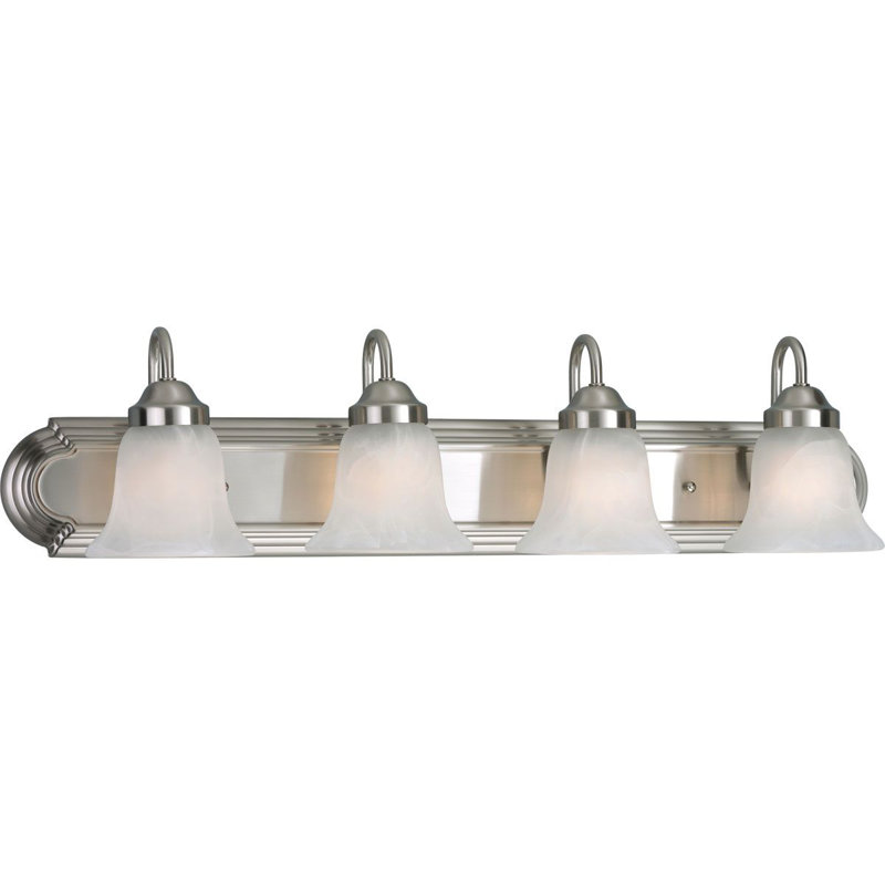4-Light Brushed Nickel Alabaster Glass Traditional Bath Vanity Light, Brushed Nickel