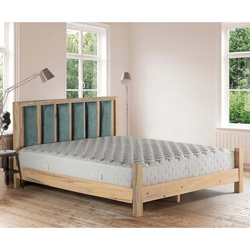 Lit plateforme à lattes Kilroot, 73 po x 83 po, Naturel / bleu sarcelle