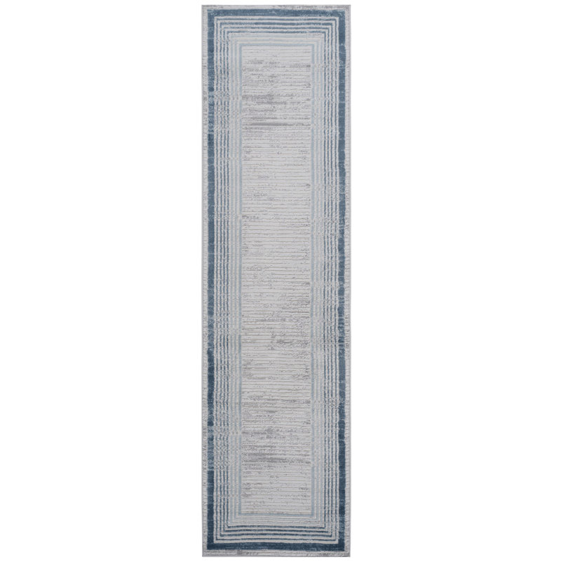 Collection Blue / Bordered Area Rug, Runner 2'2" x 8'