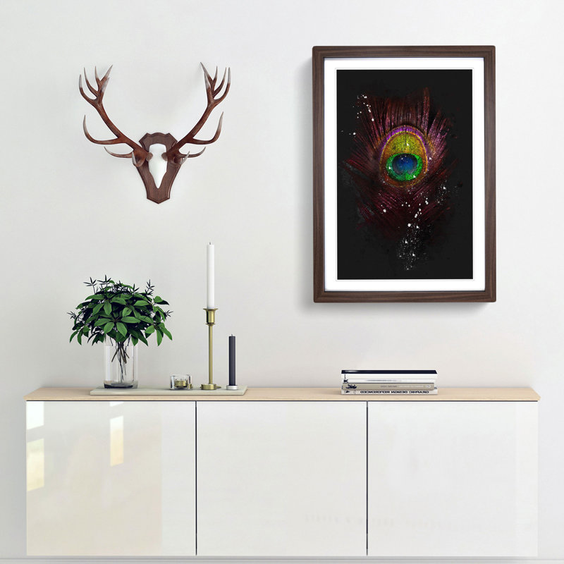 Purple Peacock Feather - Picture Frame Graphic Art Print, Walnut Framed, 33cm H x 24cm W x 2cm D