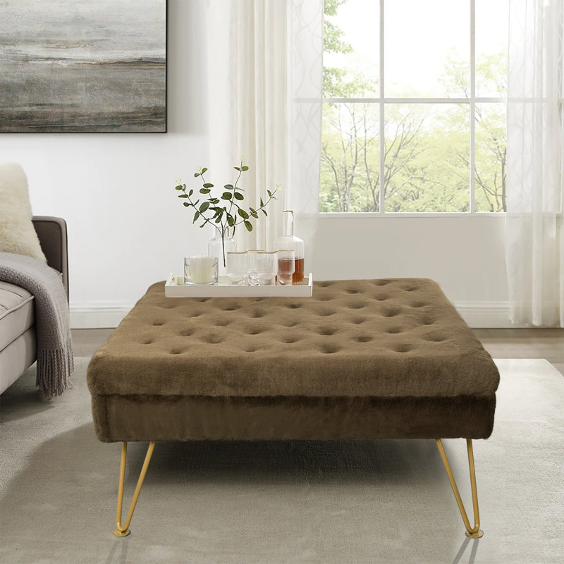 Heer Upholstered Ottoman, Otter Faux Fur