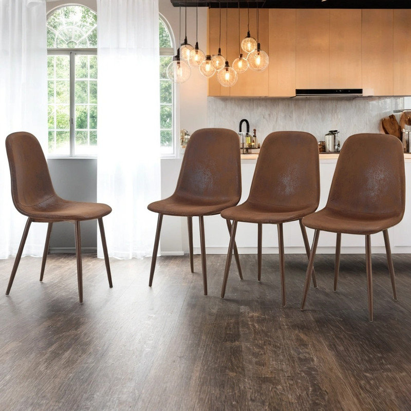 Upholstered Side Chairs With Metal Legs,Armless Dining Chair For Living Room,Kitchen,Dining Room, 4, Walnut