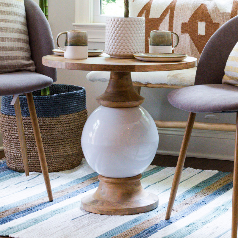 Round Mango Wood and Metal Pedestal Table