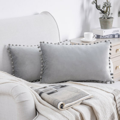 Phantoscope Silky Velvet Series Pom-poms Decorative Throw Pillow