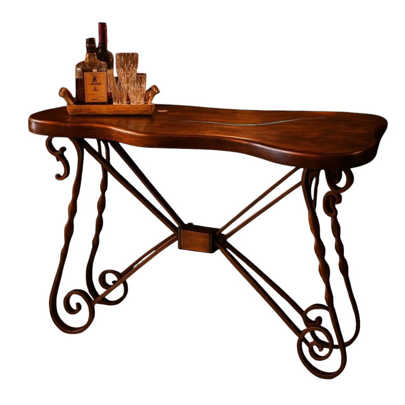 Console Free Form Mesquite: incrustation turquoise, base en fer forgé à la main