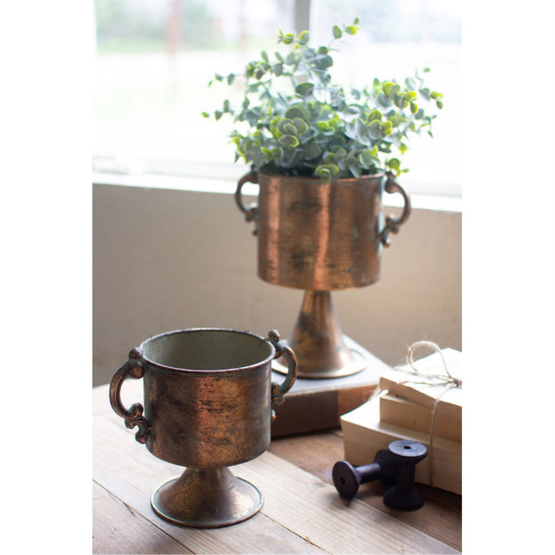 Jardinières en cuivre antique H 9 po - ensemble de deux pots décoratifs rétro en métal