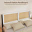 Structure de lit Boho avec tête et pied de lit en rotin naturel, lit plateforme en bois sans sommier-1820083245-1820083246