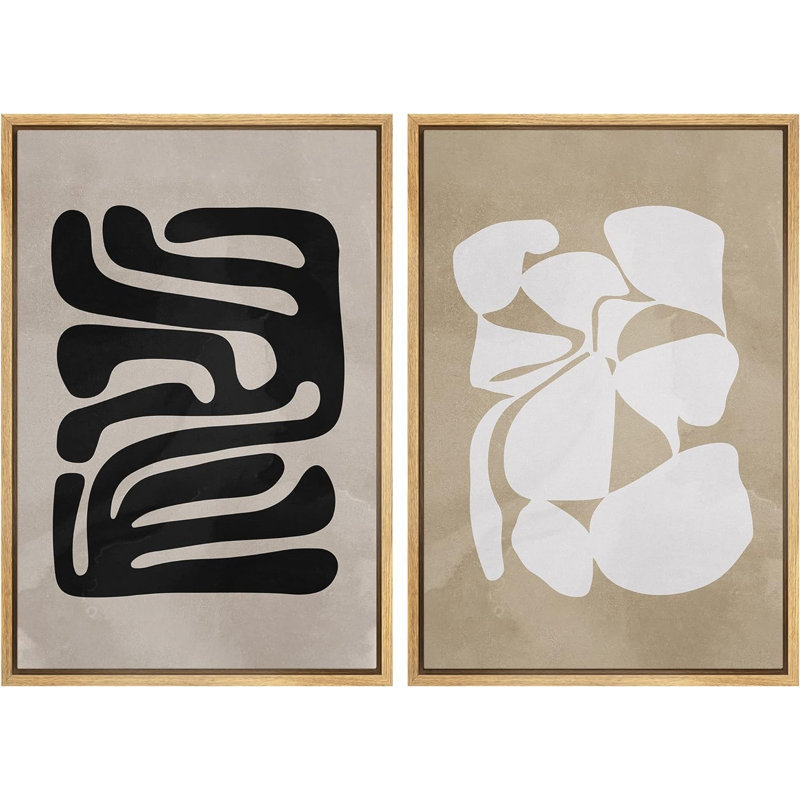 «Black Lines Over Tan Plain», 2 pièces, Naturel, H 24 po x l 16 po