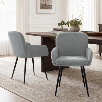 Chaises de salle à manger rembourrées en chenille avec pieds en métal (ensemble de 2)