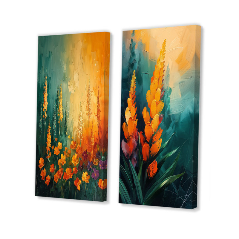 «Yellow Wildflower Storm Bloom I - Wildflowers», ensemble de 2 pièces d'art mural, H 40 po x l 40 po, Toile tendue encadrée