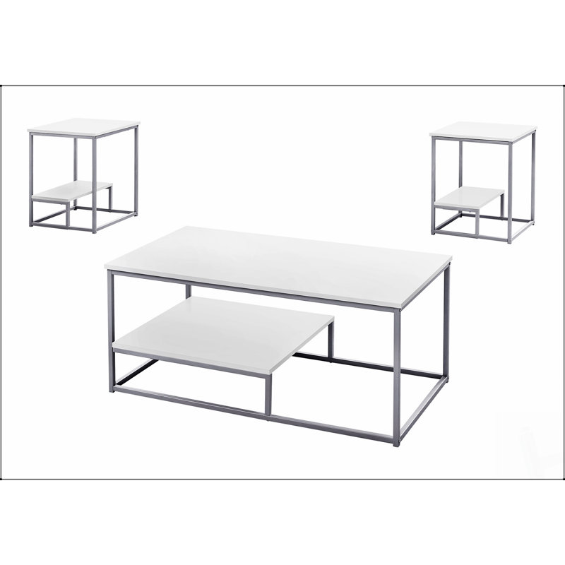 Ensemble de table moderne 3 pièces avec dessus spacieux et rangement, parfait pour le café, le bout et le côté dans les salons