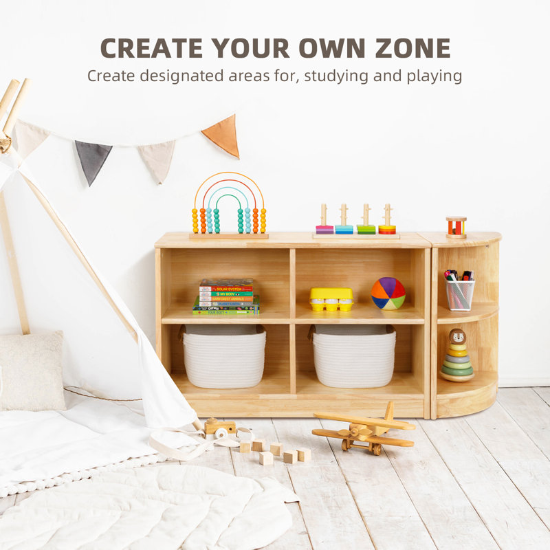 Kids Room Storage OOOK Rubber Wood 3-Copartent Wooden