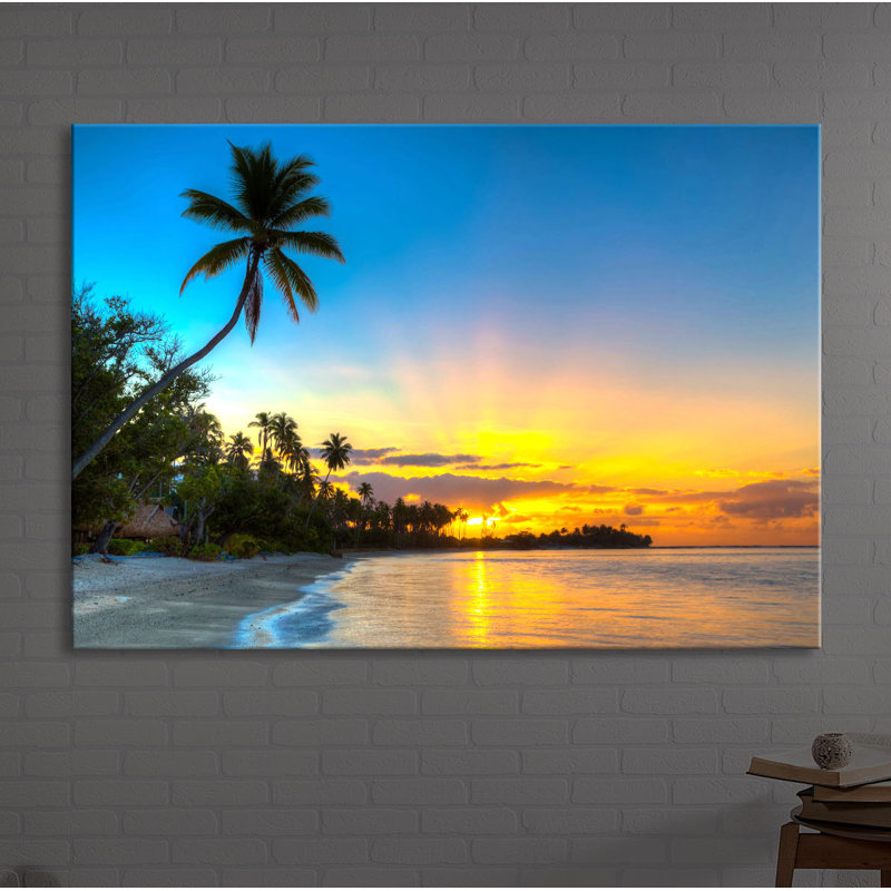Palms On The Beach by No - Wrapped Canvas Print, Without lighting, 70cm H x 100cm W x 4.5cm D