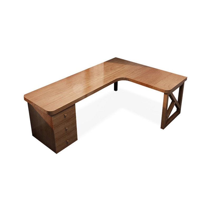 Bureau de direction en L en noyer massif avec tiroirs, H 29,53 po x l 62,99 po x P 55,12 po, Gauche