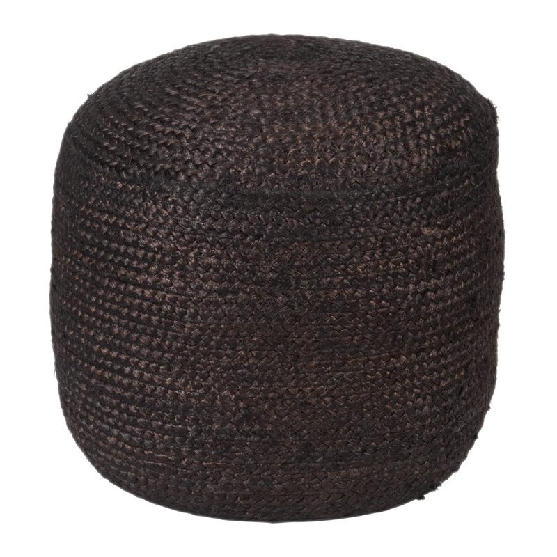 Lillian Upholstered Jute Ottoman, Black Jute
