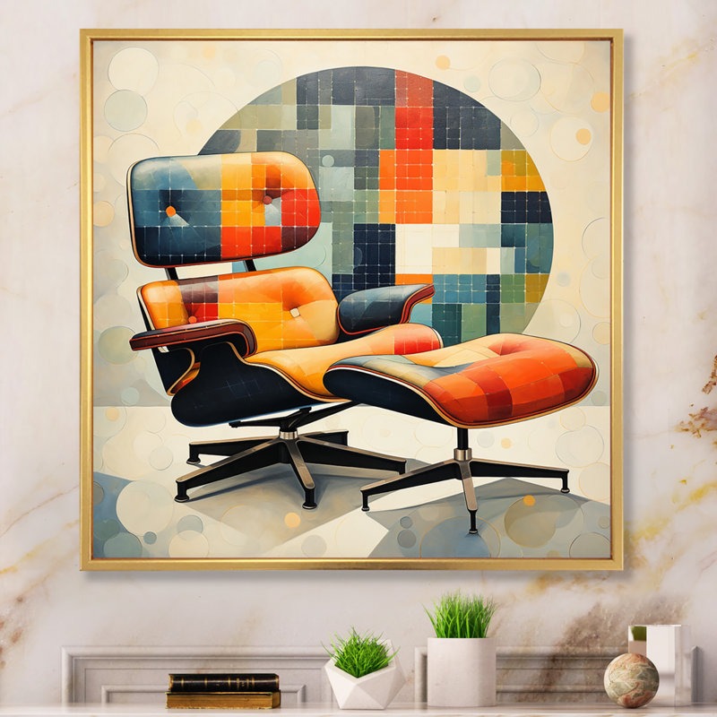 Eames élégantes colorées de style Mid-Century IV - imprimé, Cadre flottant doré, H 36 po x l 36 po x P 1,5 po
