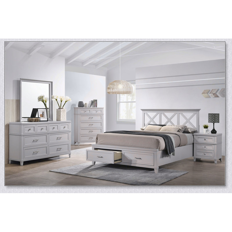 Lit avec rangement en X, Gris, Grand