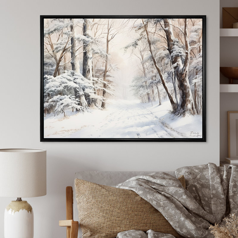 Hiver, forêt, charme de neige, paysage - neige, art mural, Cadre flottant noir, H 34 po x l 44 po x P 1,5 po