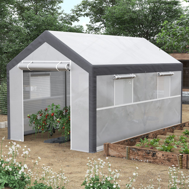 Outsunny 12' x 7' x 7' White and Dark Grey Walk-In Greenhouse