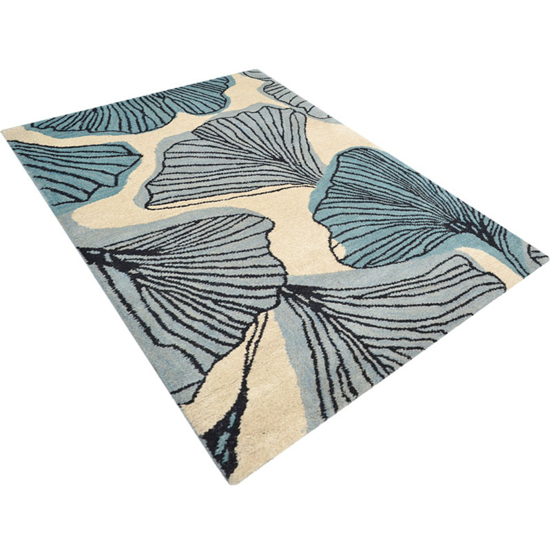  Brodderick Hand Tufted Wool Eco-Friendly Area Rugs - 5' x 8', Rectangle, Cream Blue Color, Floral Modern Design, High Pile Thick Handmade Anti Skid Area Rugs for Living Room, Bed Room