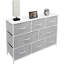 Commode Sorbus avec 8 tiroirs - Meuble de rangement pour la commode pour chambre à coucher, couloir, structure en fer, plateau en bois de style campagnard rustique, bacs en tissu (blanc)