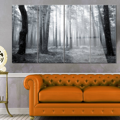 " Black And White Foggy Forest " 4 - Pieces
