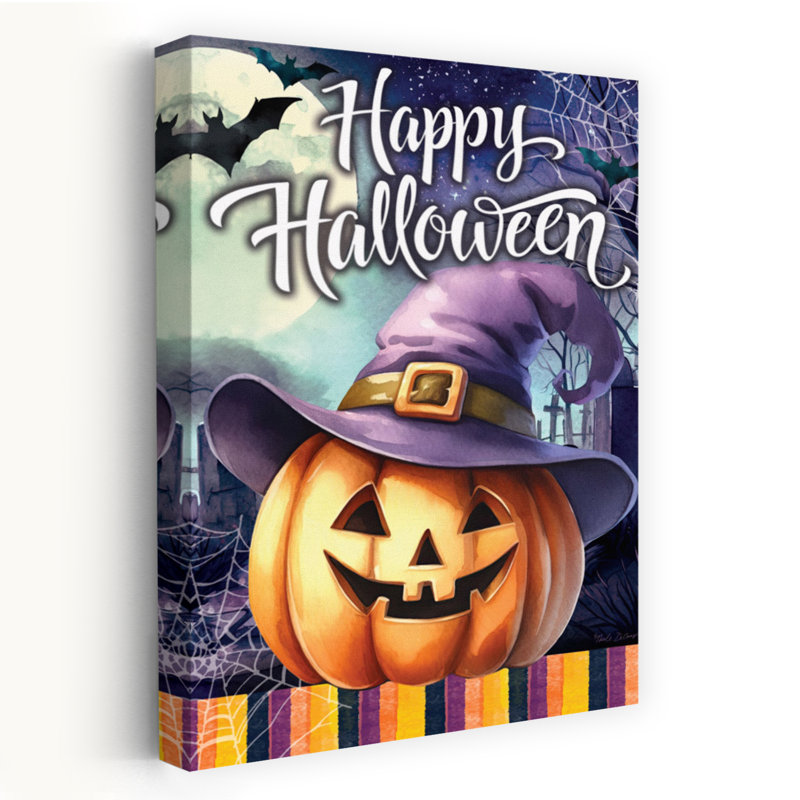 Joyeux Halloween, Jack O'lantern, art contemporain abstrait, araignée chauve-souris, paysage, H 48 po x l 32 po