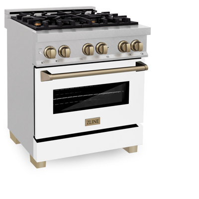 Cuisinière à double carburant ZLINE Autograph Edition 30 po en acier satiné avec accents