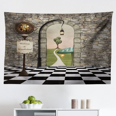 Alice In Wonderland Tapestry, Welcome Wonderland Black And White Floor Landscape Mushroom Lantern, Fabric Wall Hanging Decor For Bedroom Living Room D -  East Urban Home, 00729D7DE38B4C48B15227F2F5B3B34C