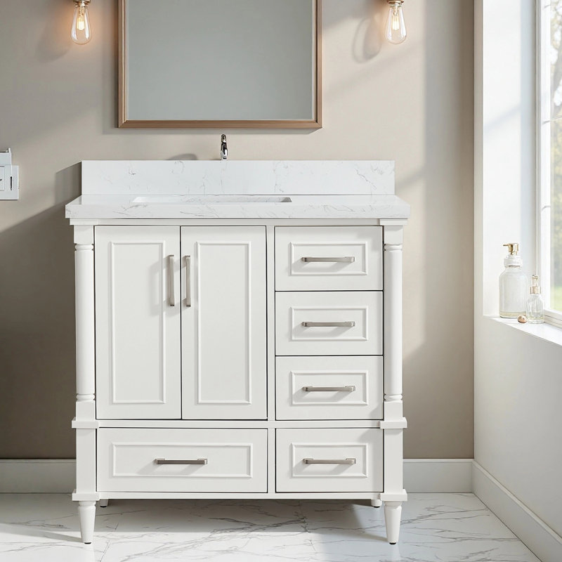 Ensemble de meuble-lavabo simple autoportant 36 po avec 2 ensembles de poignées libres entièrement assemblé