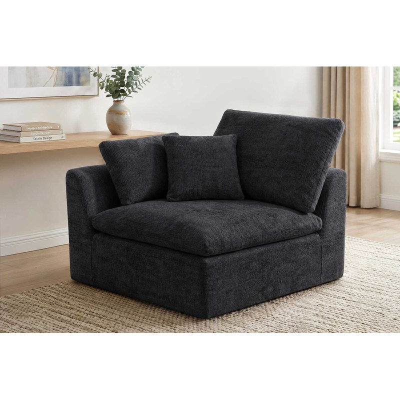 Fauteuil Chenille Cloud, canapé modulaire à un accoudoir, Noir