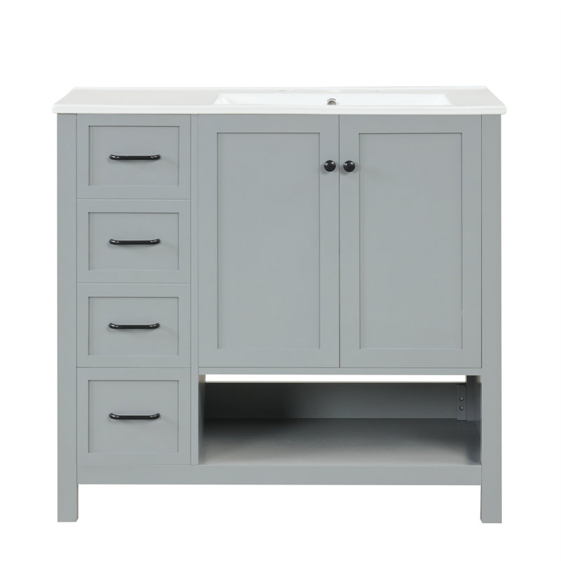 Meuble-lavabo 36 po avec comptoir d'évier, Grey, Black
