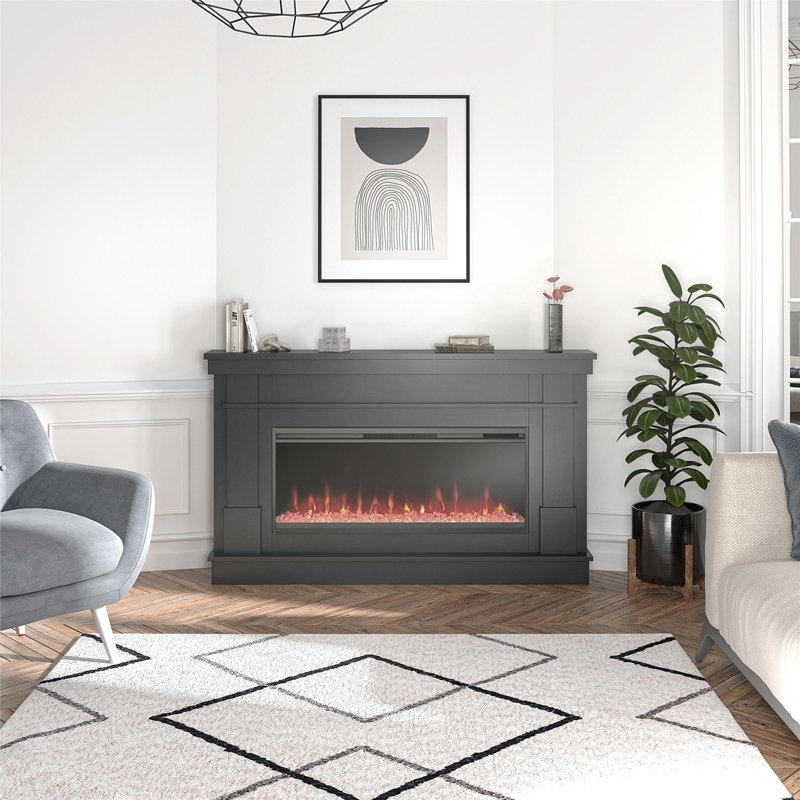 Waverly Wide Mantel with Linear Electric Fireplace, Black