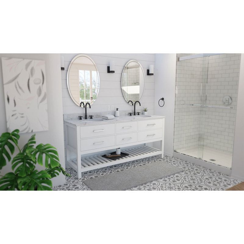 Ensemble de meuble-lavabo double 72 ", Blanc, Blanc