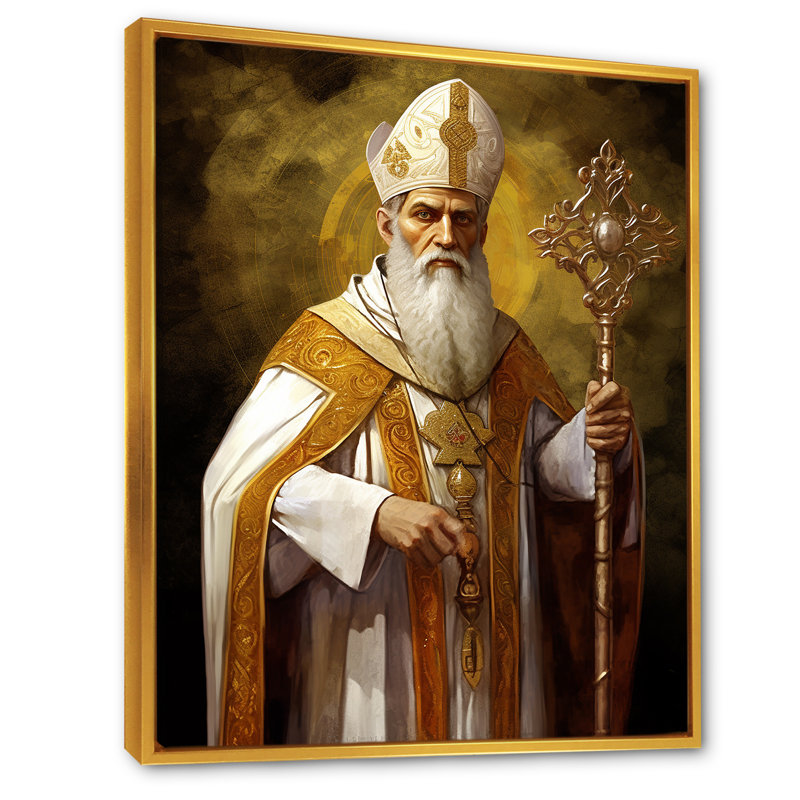 «Golden Priest» sur toile, Cadre flottant doré, H 20 po x l 12 po