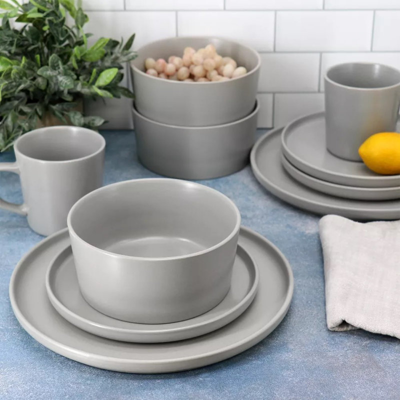 Service de table en grès 16 pièces Luxmatte, Gris clair