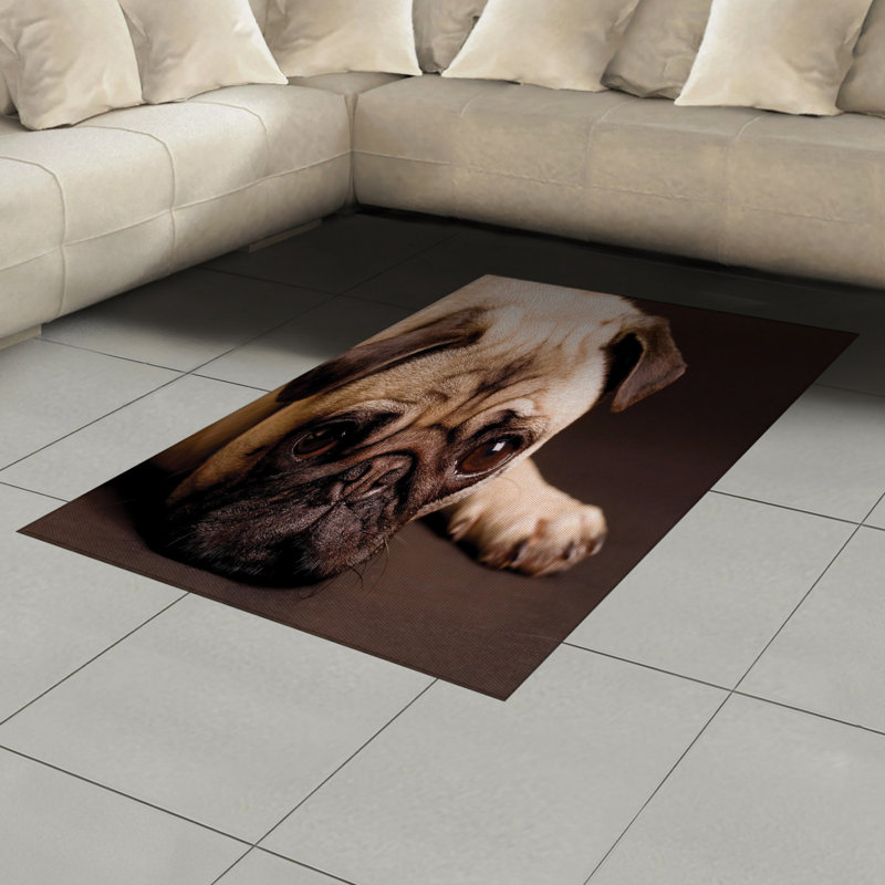 Tapis décoratif à longs fils en fibre de polyester à haute densité Pug, Rectangle— 4 pi x 5 pi 8 po