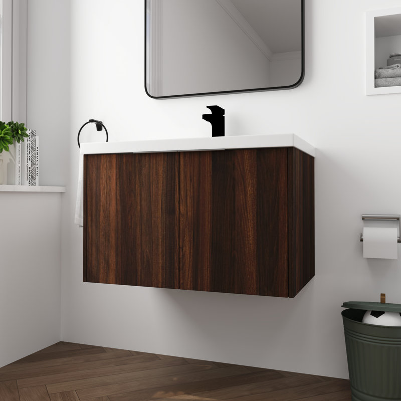 Ensemble de meuble-lavabo mural simple 30 po Seliyah, Noyer de Californie