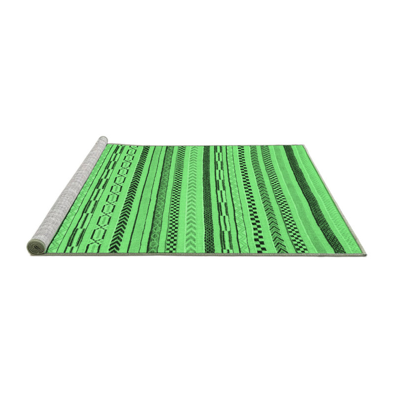 Tapis lavables à la machine à motif abstrait vert émeraude 2276, Rond 4 pi