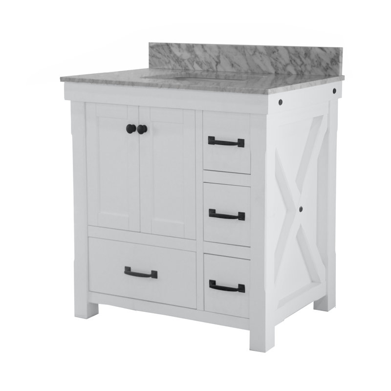 Galvan 36'' Single Bathroom Vanity with Carrara Marble Top, White