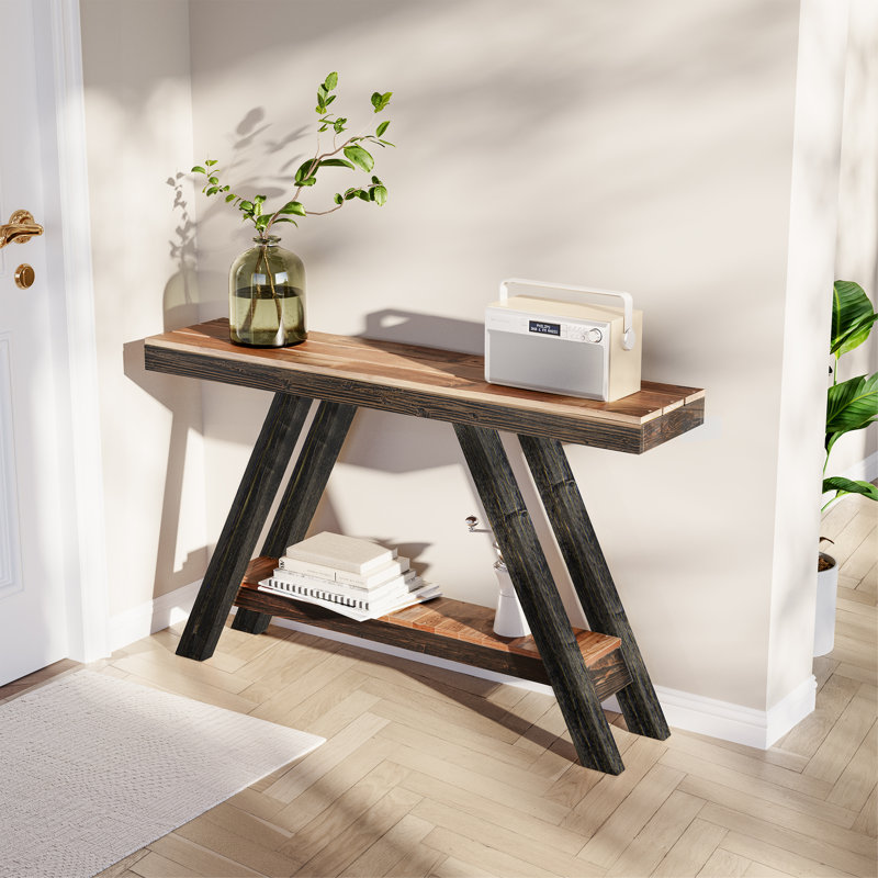 Console en bois massif naturel récupéré 46 pouces / 60 pouces, Noir, noir, noir, noir, H 28 po x l 46 po x P 10 po